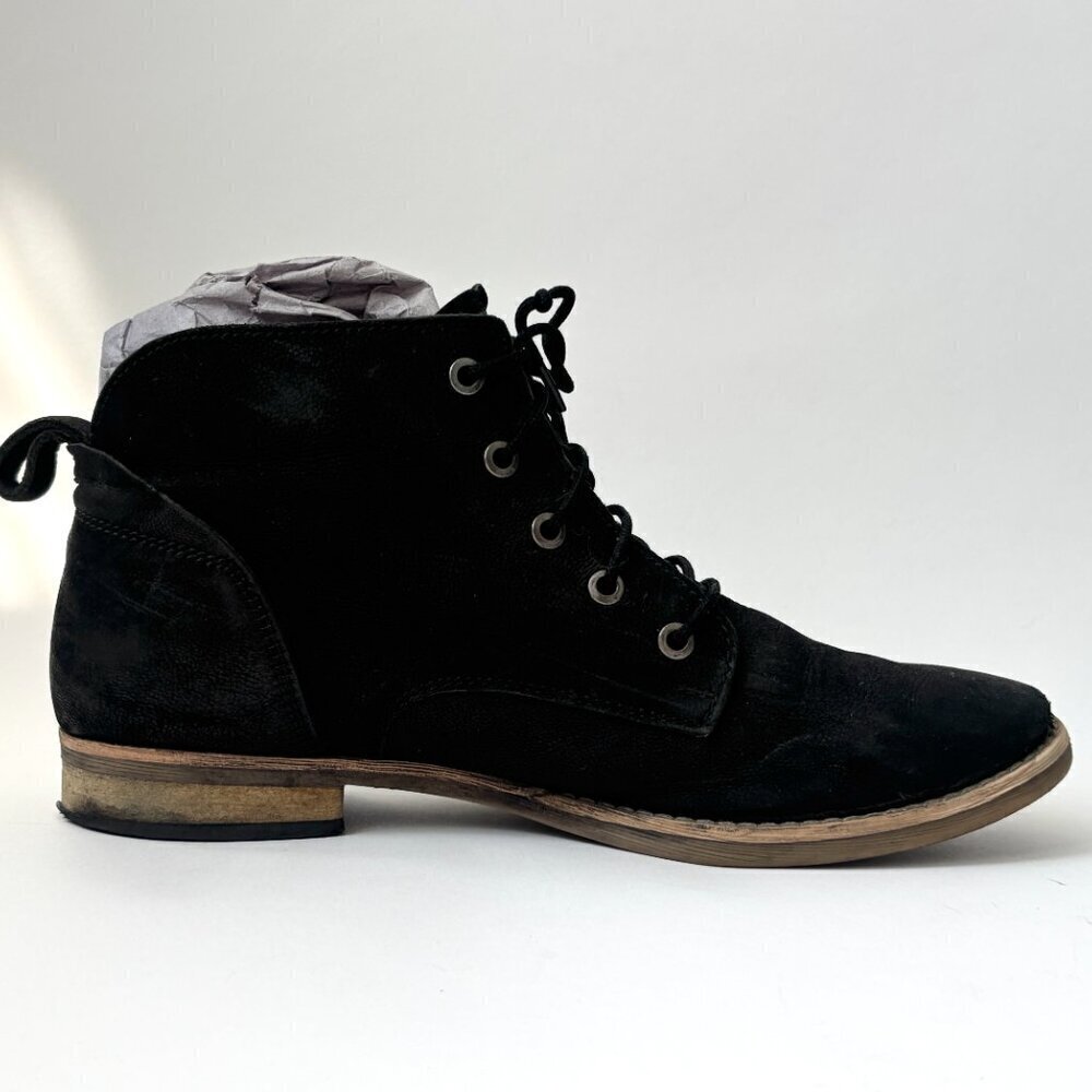 Diba Eli Black Suede Leather Combat Lace Up Women's Booties / Boots - sz 8 - Picture 5 of 16